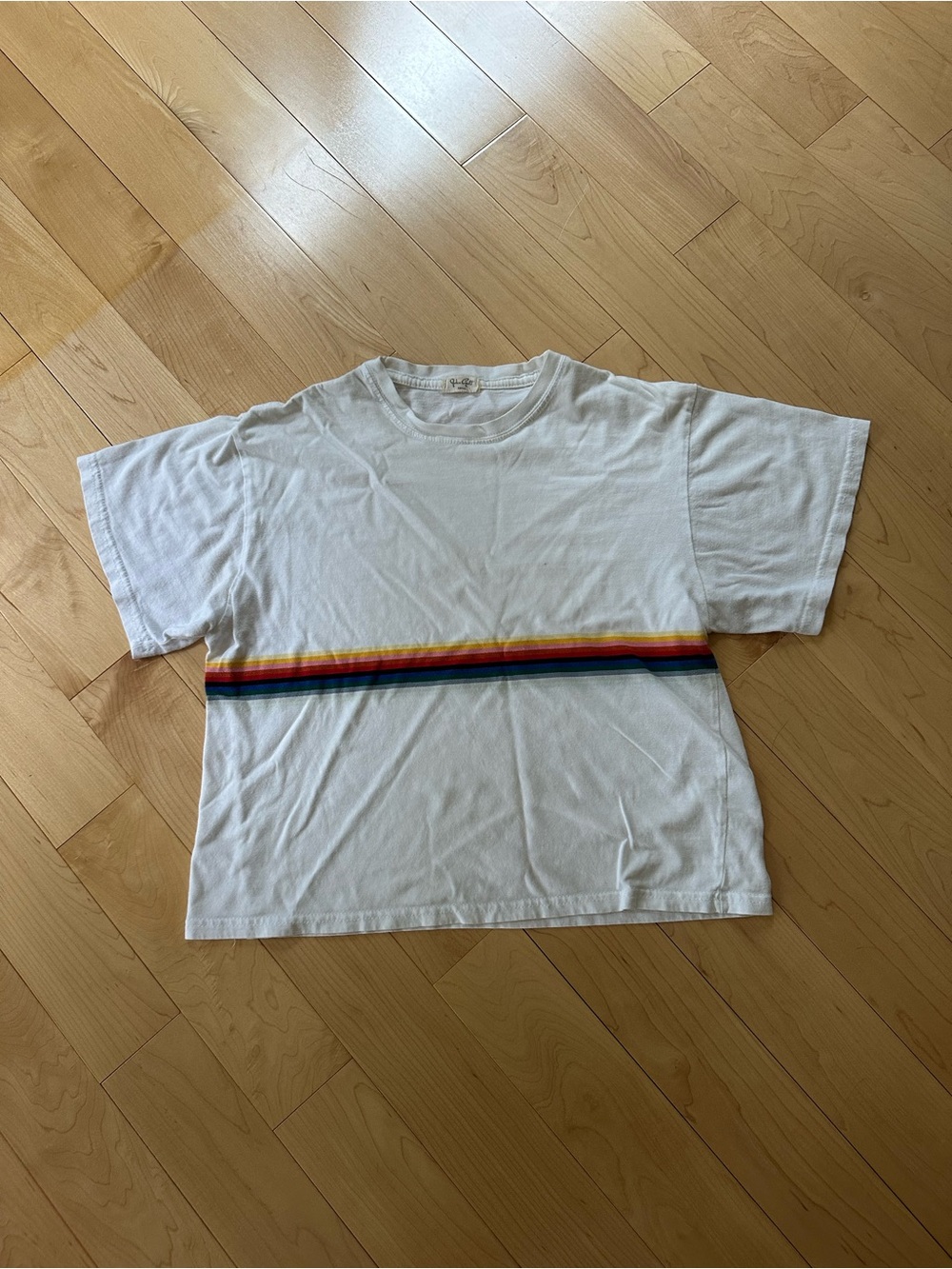 White Tee with Rainbow Waist Stripe